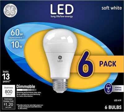 GE LED Light Bulbs, 60 Watt, Soft White, A19 (6 Pack) - Image 1 of 4