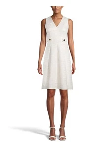 ANNE KLEIN Womens Ivory Tab Waist Sleeveless Above The Knee Fit + Flare Dress 4 - Picture 1 of 6