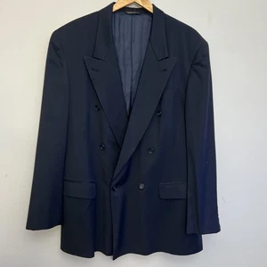 Vintage HUGO BOSS 42L WOOL Navy Blue Double Breasted Blazer Sport Suit Jacket - Picture 1 of 8