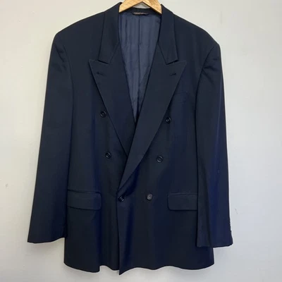 Vintage HUGO BOSS 42L WOOL Navy Blue Double Breasted Blazer Sport Suit Jacket - Image 1 of 4