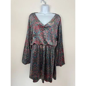 Judith March Boho Paisley Print Dress Size L Long Sleeve Metallic Floral Retro - Picture 1 of 7