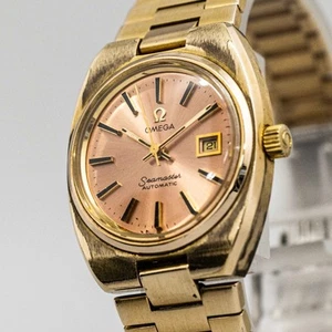 *NEAR MINT* Vintage OMEGA Seamaster Cal.684 Automatic Gold Pink Date Ladies 27mm - Picture 1 of 16