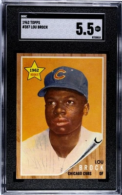 1962 Topps LOU BROCK ROOKIE Chicago Cubs #387 SGC 5.5 EX+ Condition CENTERED - Image 1 of 2