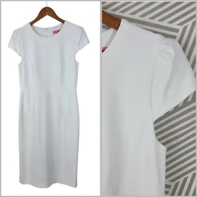 Vestido de fiesta Betsey Johnson blanco liso talla 6 hasta la rodilla manga gorra Foto 1 de 4