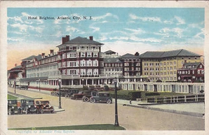Postcard HOTEL BRIGHTON Atlantic City NJ vintage cars white border unused - Picture 1 of 2