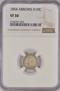 1854 Seated Liberty Dime With Arrows NGC VF30 Problem Free Coin 10C - Picture 1 of 2