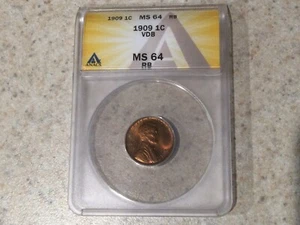 Centavo Lincoln 1909 VDB ANACS MS64RB, ¡hermoso centavo de trigo! - Imagen 1 de 2