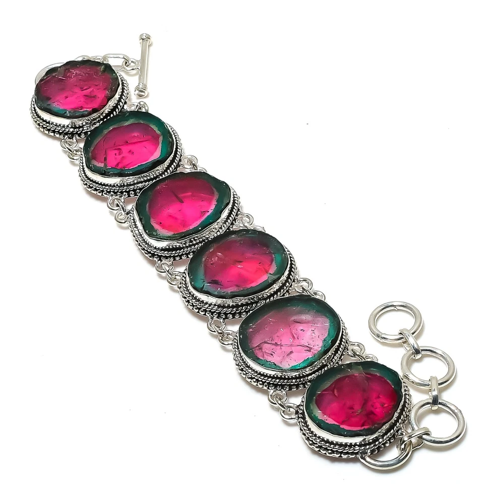 Glorious Pink Tourmaline Gemstone Handmade 925 Sterling Silver Jewelry Bracelet - Image 1 of 4