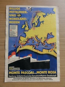 Altes Werbeplakat, Monte Pascoal und Monte Rosa Hamburg Schifffahrtsgesellschaft - Bild 1 von 6