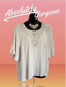 JM Collection Damen 2XL Häkel Flatterärmel Bauern Top Bluse Tunika Shirt - Bild 1 von 11