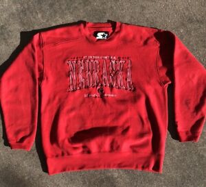 Vtg 90s University Of Nebraska Huskers Football Starter Embroidered Sweatshirt L