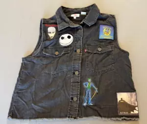 Levi’s Vest Black Denim Jean Large Patches Classic Collar Batman Joker Manson - Picture 1 of 17