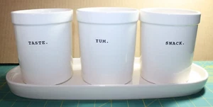 Rare Rae Dunn TASTE SNACK YUM 4-PC SET Tray & 3 Pots Hard-to-Find! - Picture 1 of 18