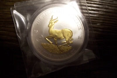 Gabun Springbock 2014 - 1 oz Silber mit Gold - gilded - Privy 5th Anniv. Kapsel - Bild 1 von 2