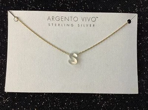 Argento Vivo Gold Plated Sterling Silver Necklace Initial “S” Mother Of Pearl - Picture 1 of 4