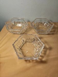 ROSENTHAL Bols en Verre Cristal ~ DOMUS 6 Panneaux Forme Hexagone Allemagne 6" Lot de 3 - Photo 1/5