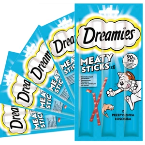 Dreamies Fleisch-Sticks 5x30g Ergänzungsfutter für erwachsene Katzen mit Lachs - Zdjęcie 1 z 3