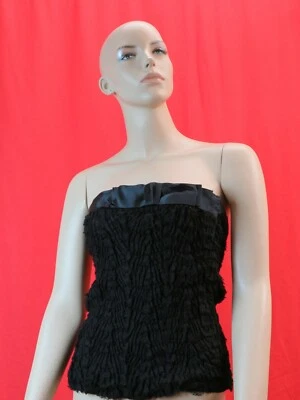 NWT PRADA P9376R BLACK SATIN LACE RUCHED BOW SLEEVELESS DRESS TUBE TOP 40 ITALY - Image 1 of 4
