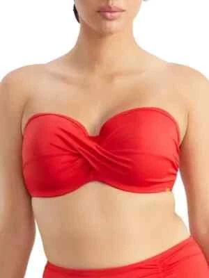 Panache FIERY 红色 Anya Riva Twist Bandeau 比基尼游泳上衣 32E 码可转换 — 第 1/4 张图片
