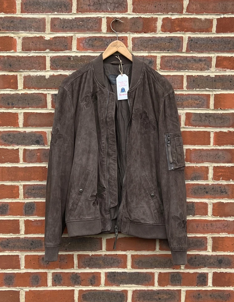 All Saints Mens MURDOCK Floral Suede Bomber Jacket Biker XL Extra Large A440 - Image 1 of 4