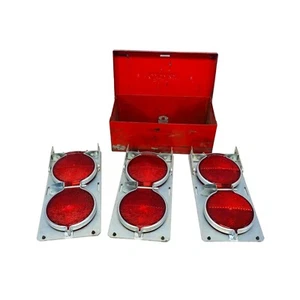 Vintage Anthes Roadside Auto Emergency 3 Red Reflector Lenses In Metal Box - Picture 1 of 9