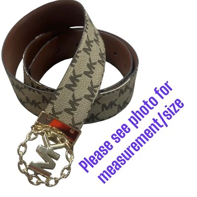 Michael Kors Vanilla/Brown Signature Reversible Gold Chain Logo Belt READ - Image 1 of 4