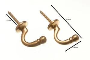 Curtain Tie Hold Back Hooks Ball End Solid Brass - 1 Pair - Picture 1 of 1
