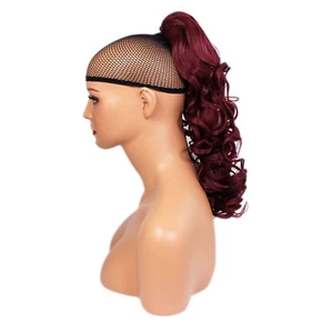 Ponytail Claw Clip Burgundy Curly 17" Heat Resistant Synthetic Hairpiece - Picture 1 of 4