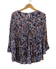 Xhilaration Floral Paisley High-Low Blouse XXL Tie-Front V-Neck 3/4 Bell Sleeve