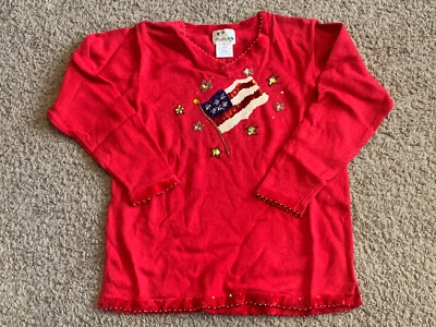 Brand New Vintage Quacker Factory Ladies USA FLAG SWEATER Sequins Size Large QVC - Image 1 of 4