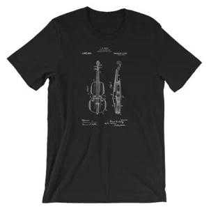 Violin Patent T-Shirt. Violin Shirt 100% Soft Cotton Tee on Black, White or Gray - Picture 1 of 9