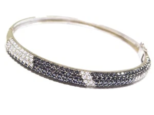Damen Silber 0,925 Rund 12,9 Gramm 7 Zoll Weiß & Schwarz CZ Armreif Armband   - Bild 1 von 5