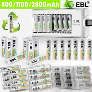 EBL wiederaufladbare AA AAA Ni-MH Akkus 800/1100/2800mAh/8 Steckplätze Ladegerät - Bild 1 von 39