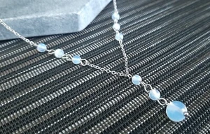 Healing Stone Sea Opal Opalite Y Shaped Lariat Necklace Non-Tarnish Steel Chain - Picture 1 of 6