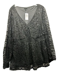 Torrid 1X schwarz Spitze Stretch V-Ausschnitt gefüttert Nylonmischung Bluse Top NEU (H7) - Bild 1 von 5