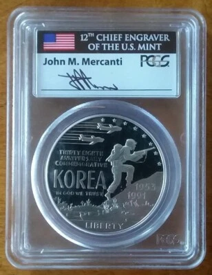 ✰SCARCE 1991-P MERCANTI Signed KOREA Silver Dollar PCGS PR69DCAM Only 22 Exist!✰ - Image 1 of 3