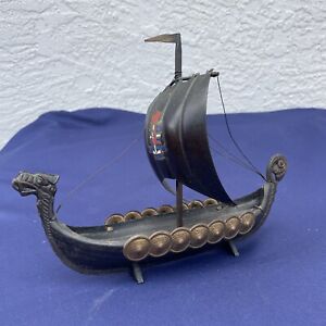 Vintage Viking Ship Bronze Metal Figurine Decorative 10” Long København