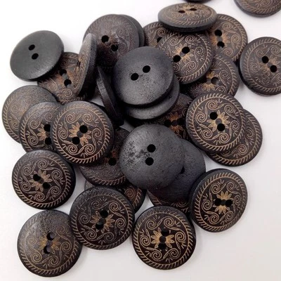 50 Pcs Vintage Flowers Wooden Buttons two holes Buttons For - Image 1 of 4