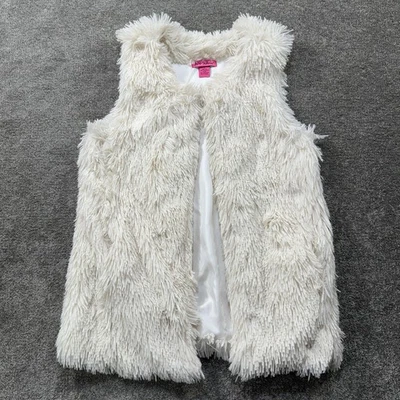 Betsey Johnson Womens Shag Faux Fur Vest White M Polyester Lined Winter Pockets - Image 1 of 4
