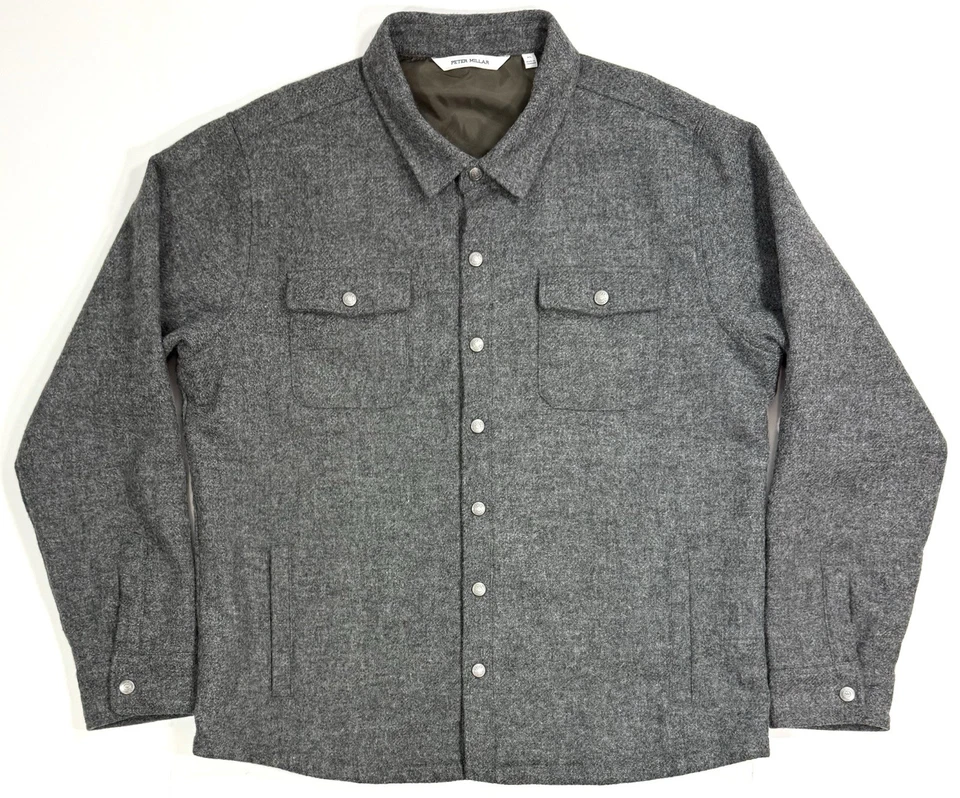 Peter Millar Crown Mens Yorkshire Shirt Jacket Snap Button Wool Size XL Gray - Image 1 of 4