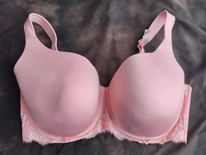 Every Girl Ambrielle Underwire Boned Lace Trim Push Up Pink Balconette Bra 42DDD - Picture 1 of 6