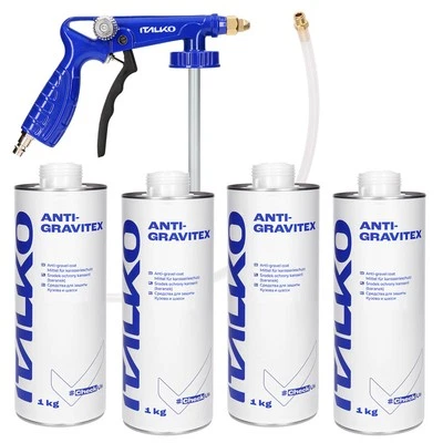 ITALKO 4x 1kg Protezione Sottoscocca UBS Protezione Antiurto Sovraverniciabile Bianco + Pistola