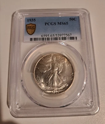 1935 walking liberty half dollar PCGS MS 65 Gold Shield - Image 1 of 2