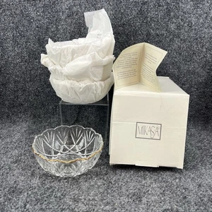 Set 4 ciotole frutta Mikasa Hampshire oro cristallo trasparente 5" nuove con scatola SA 810/410 vintage - Foto 1 di 9