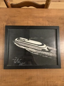 VTG FRAMED PICTURE OF KALAKALA STREAMLINED SEATTLE FERRY 15" X 11 1/2" SIGNED - Picture 1 of 6