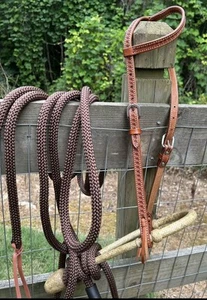 Bitless Hackamore Cuero Crudo Bosal y Mecate Rein Juego Completo Nuevo Horse Tack - Imagen 1 de 8