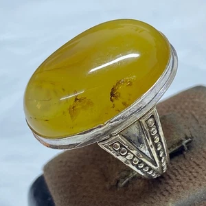big 925 Sterling Silver Men's Ring natural Yemen agate aqeeq خاتم عقيق شرف الشمس - Picture 1 of 9