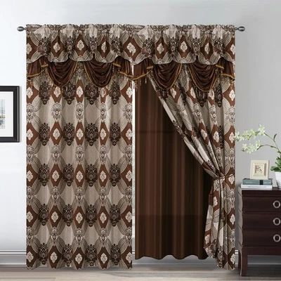 Elegant Curtains with Gold Silver Threads 2 Panels Set - Luxury Window Treatm... - Image 1 of 4