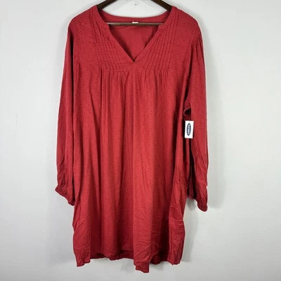 Old Navy Boho Tunic Dress XL Red Swiss Dot Cotton Blend Cottagecore Peasant - Image 1 of 4