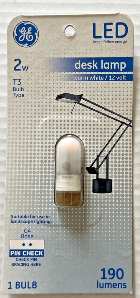 GE Lighting Warm White G4 Base T3 LED Lamp 2 Watt 190 lumens #13419 Non-Dimmable - Image 1 of 4